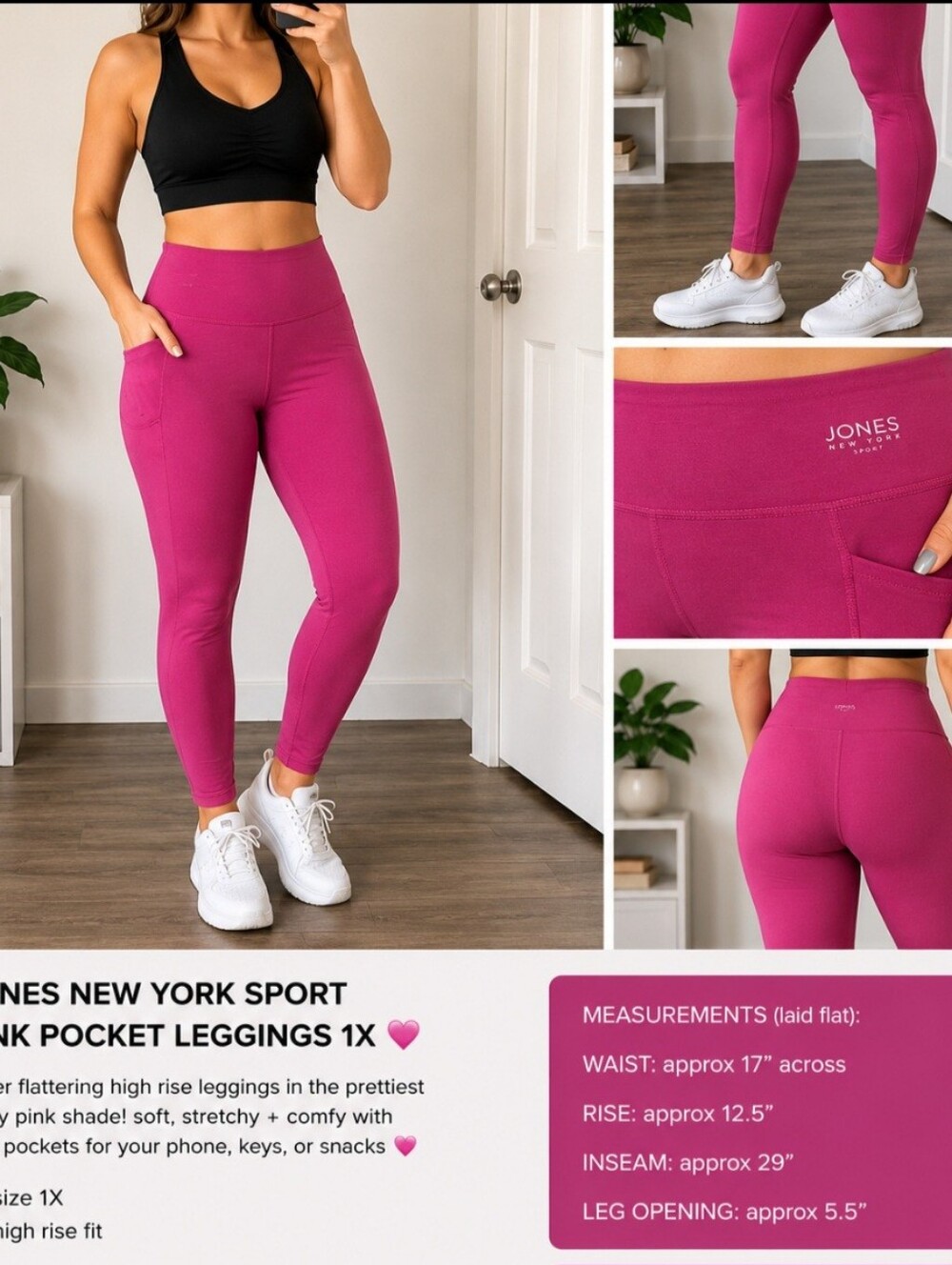 Jones New York Barbiecore, Gymgirl, Pilates pink,Hot Girl Walking Leggings 1X 💗